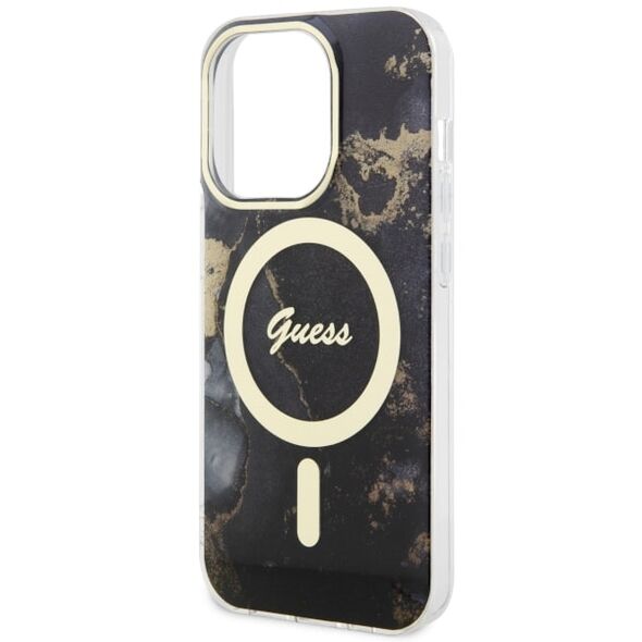 Guess case for iPhone 14 Pro Max 6,7&quot; GUHMP14XHTMRSK black hard case Golden Marble MagSafe 3666339115784
