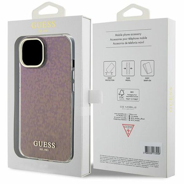 Guess case for iPhone 15 6.1&quot; GUHCP15SHDECMP pink hardcase IML Faceted Mirror Disco Iridescent 3666339172596