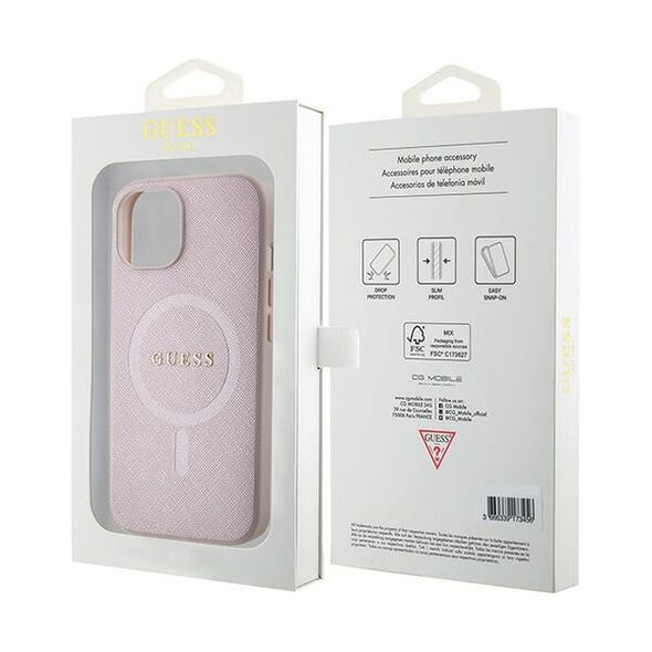 Guess case for iPhone 15 6.1&quot; GUHMP15SPSAHMCP pink hardcase Saffiano MagSafe 3666339156183