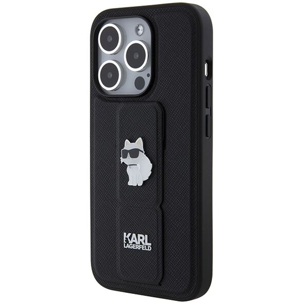 Karl Lagerfeld case for iPhone 14 Pro 6,1&quot; KLHCP14LGSACHPK HC GRIPSTAND SAFFIANO CHOUPETTE PINS BLACK 3666339207410