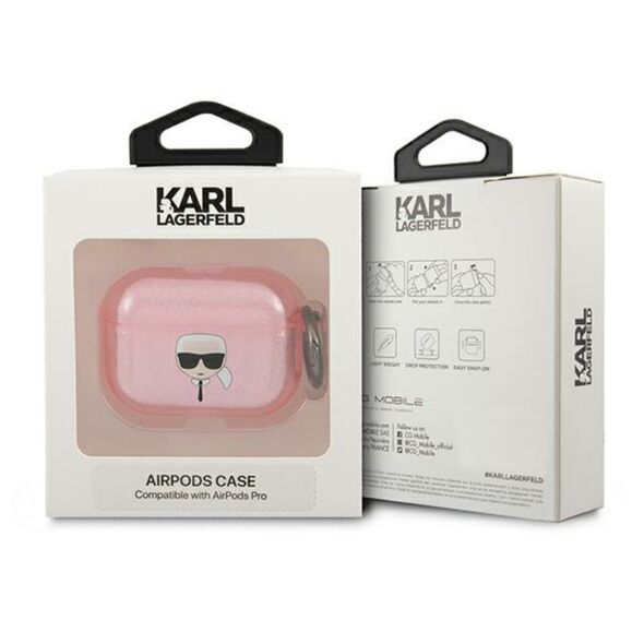 Karl Lagerfeld case for AirPods Pro KLAPUKHGP pink Glitter Karl`s Head 3666339030322