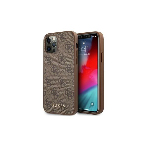 Guess case for iPhone 12 / 12 Pro 6,1&quot; GUHCP12MG4GFBR hardcase PU 4G Metal Gold Logo brown 3700740493748