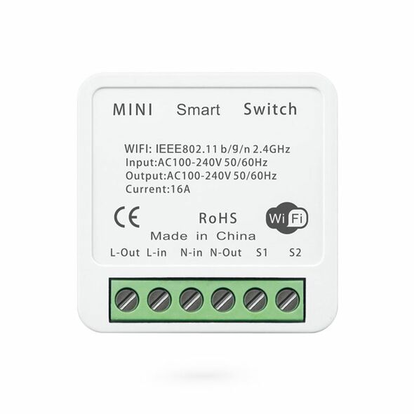 Smart switch No brand PST-AP-SMT, 1 Channel, 220V, 16A, Wi-Fi, Tuya Smart, White - 91021 έως 12 άτοκες Δόσεις