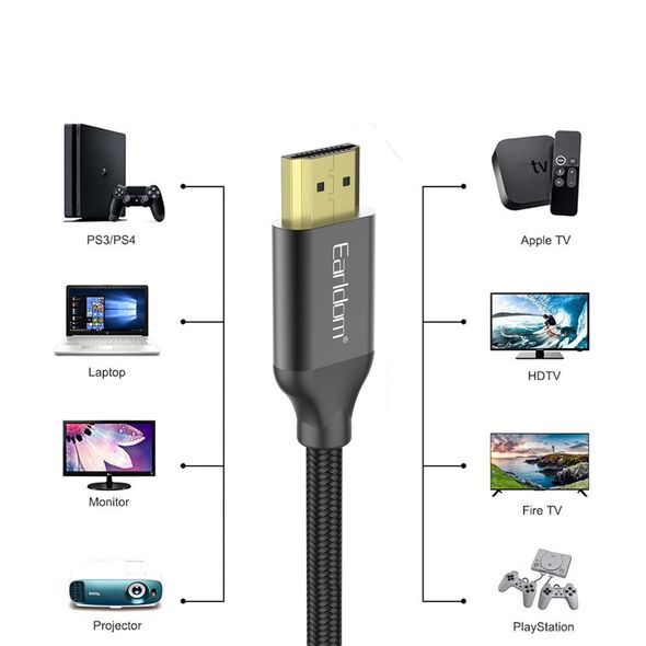 Cable Earldom ET-W26 HDMI - HDMI, 2m., 4К, Braided, Black - 18384 έως 12 άτοκες Δόσεις