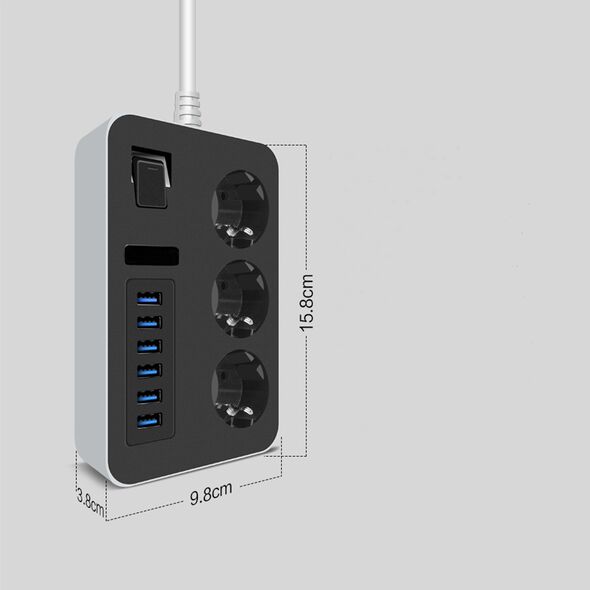 Power strip Earldom ES-SC07, 3 sockets, CEE 7/3, 6 x USB, 2m., Black - 40378 έως 12 άτοκες Δόσεις