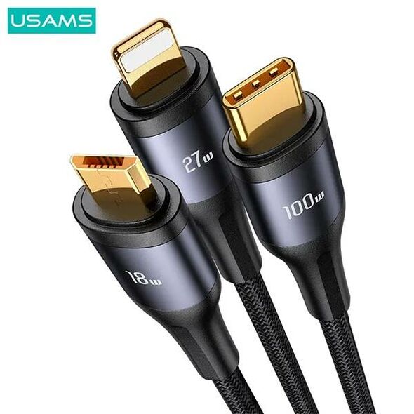3in1 Cable 100W 1.2m USB-C - USB-C + micro USB + Lightning Digital Display PD Fast Charge USAMS U83 SJ600USB01 (US-SJ600) 6958444904337