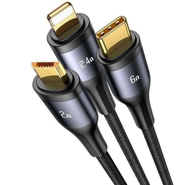 3in1 Cable 66W 1.2m USB - USB-C + micro USB + Lightning Digital Display PD Fast Charge SJ582USB01 (US-SJ582) 6958444901916