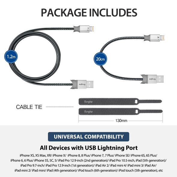 Ringke Cablu de Date USB la Ligntning 20cm - Ringke - Gray 8809550345003 έως 12 άτοκες Δόσεις