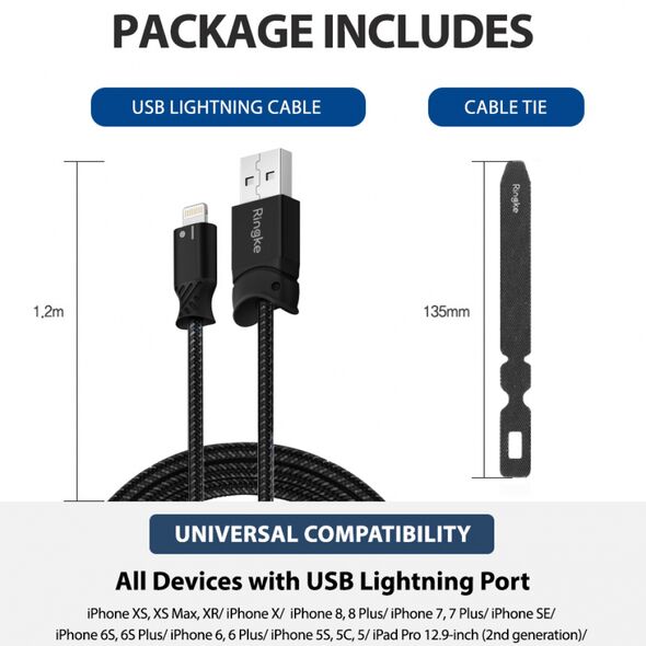Ringke Cablu de Date USB la Ligntning 1.2mm - Ringke - Black 8809583849523 έως 12 άτοκες Δόσεις