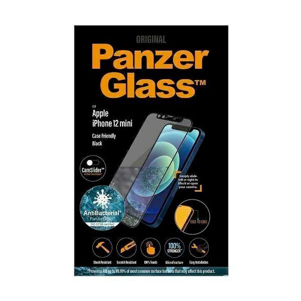 Tempered Glass IPHONE 12 MINI PanzerGlass E2E Microfracture CamSlider Case Friendly AntiBacterial black 5711724027130