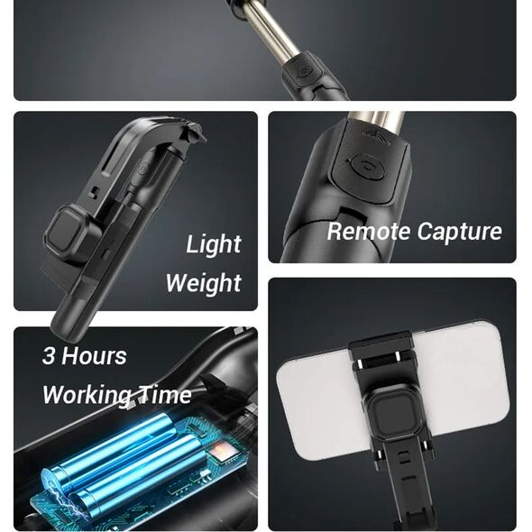 Techsuit Selfie Stick cu Telecomanda si Lumina LED, Sleep Mode, 70cm - Techsuit (C06) - Black 5949419123540 έως 12 άτοκες Δόσεις